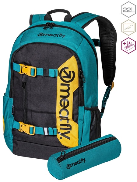 Školní Batoh Meatfly Basejumper Dark Jade/Black 22 L + penál zdarma 25/26