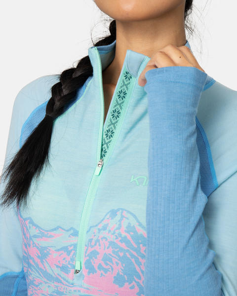 Dámské funkční merino triko Kari Traa Rachel Half Zip Baselayer Longsleeve Bright Turquoise 623689 26/27